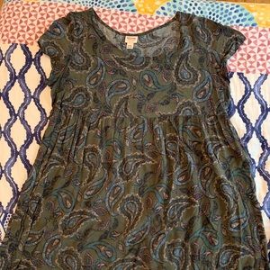 High waisted paisley dress with ruffle hem.